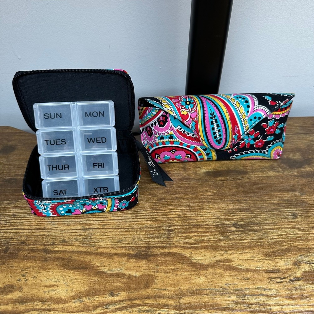 Vera Bradley Paisley Pill Organizer and‎ Eyeglass Case Set Travel Accessories
